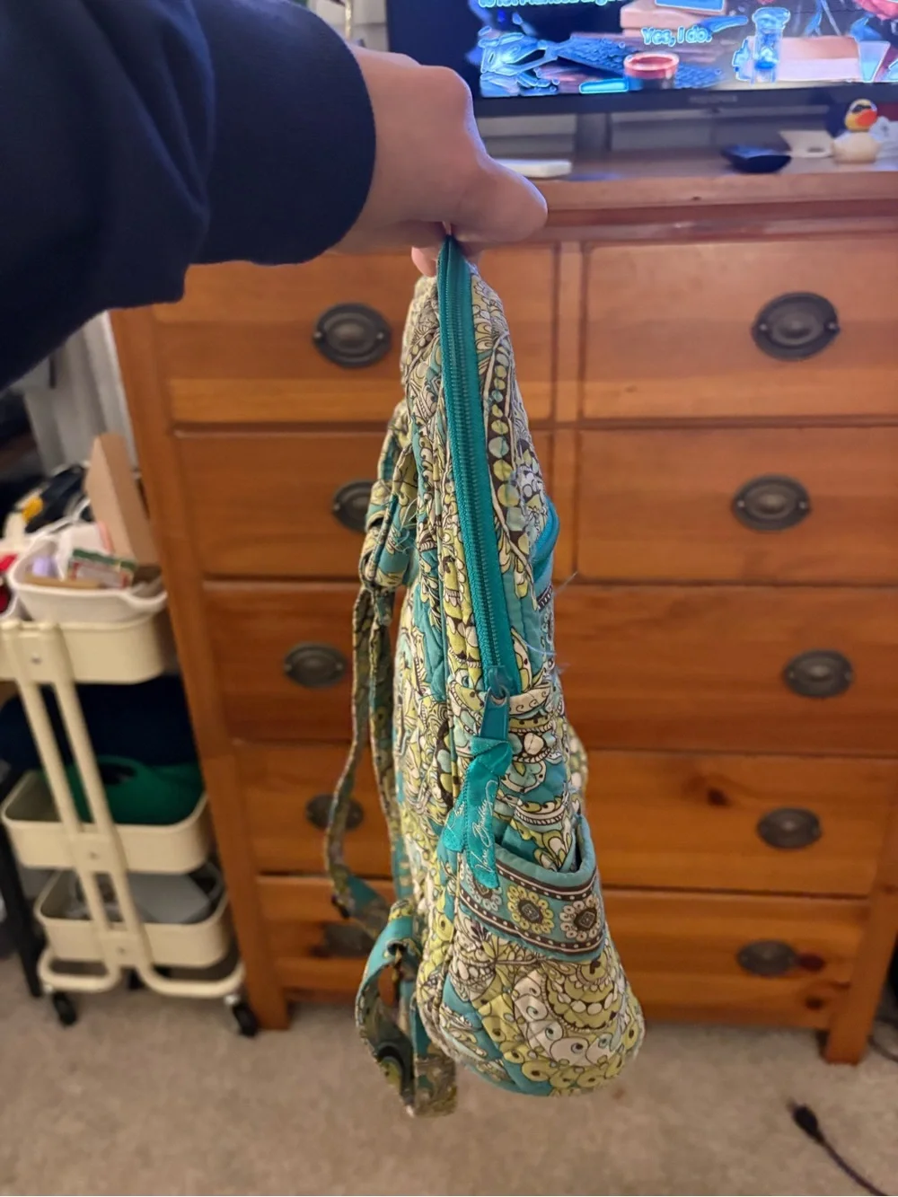 Vera Bradley Teal and Yellow Paisley Quilted Backpack